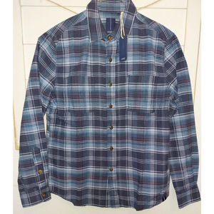NWT Men's OOBE' Maybank Shirt Dark Sea Indigo Plaid Long Sleeve